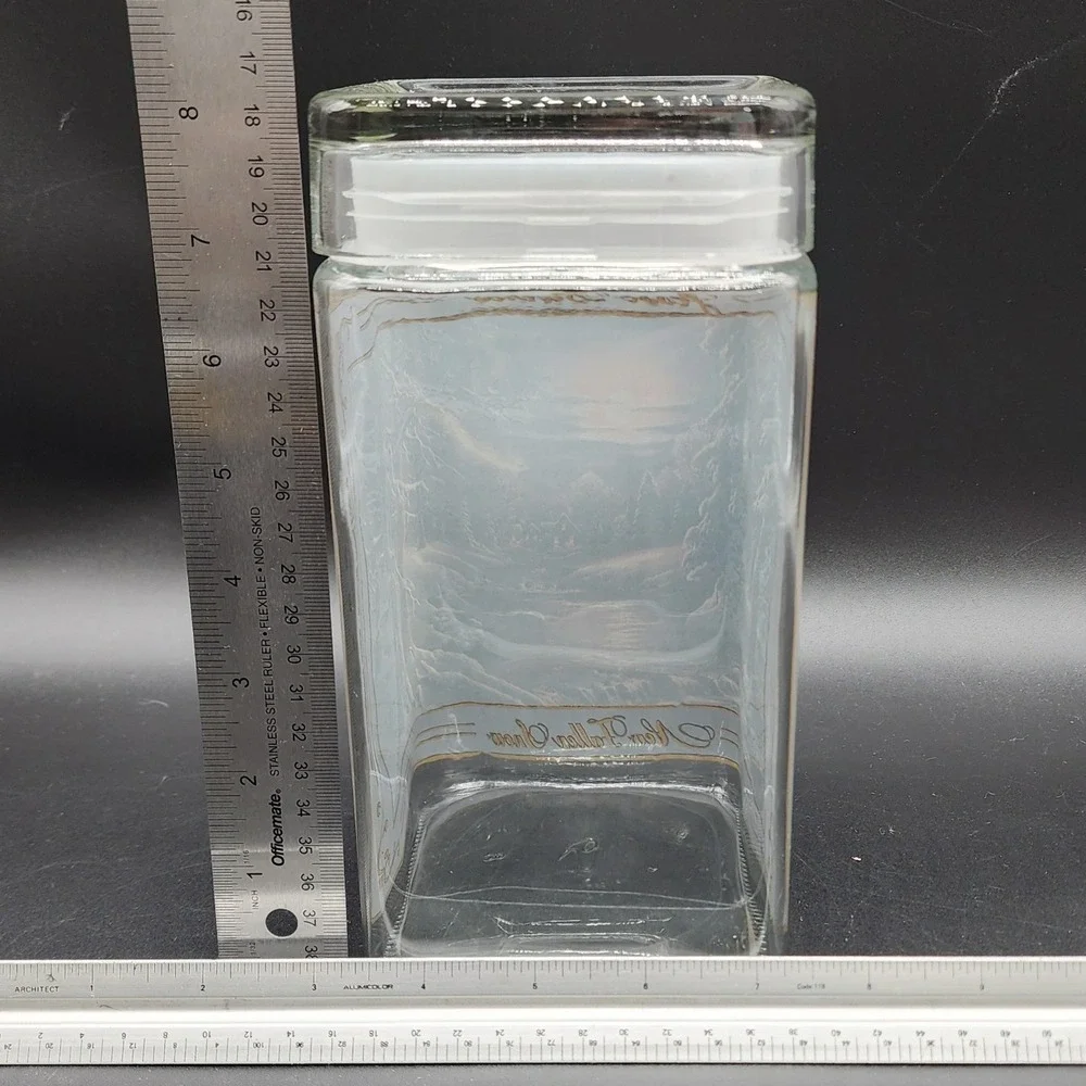 Jesse Barnes Blue New Fallen Snow Glass Storage Jar Canister Winter Cabin Art